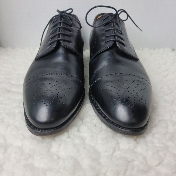 Bontoni Wholecut Oxford Mens Size 10.5 Navy Black Leather Brogue Dress Shoes - Picture 2 of 10